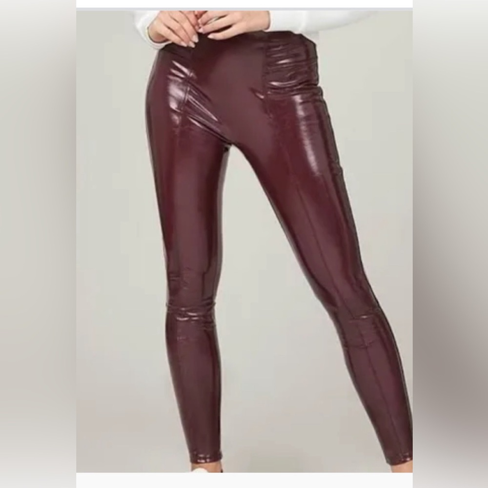 Spanx faux patent leather leggings - burgundy